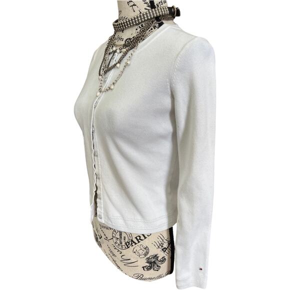 Women Tommy Hilfiger Boho Preppy White Cardigan Cotton Small - Picture 3 of 5